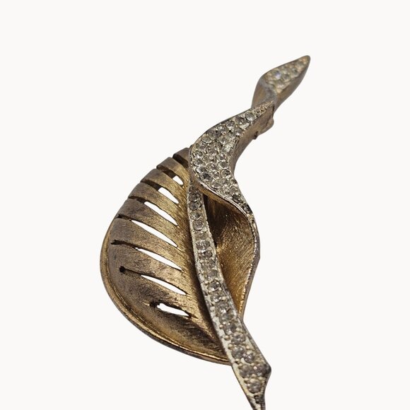 VTG Brooch Gold Tone Leaf Botanical Rhinestone Falling Tree Autumn Fall Harvest - Picture 3 of 13